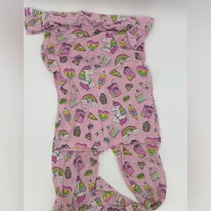 Bums and Roses Pink Unicorn and Rainbow Foodie girls two Piece size 5/6